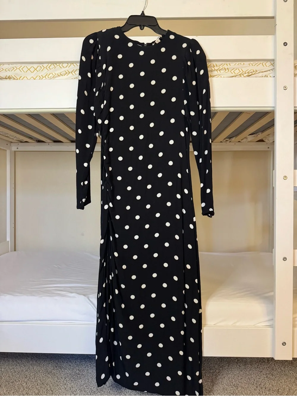 H&M Black & White Polka Dot Long Sleeve Midi Dress Size M